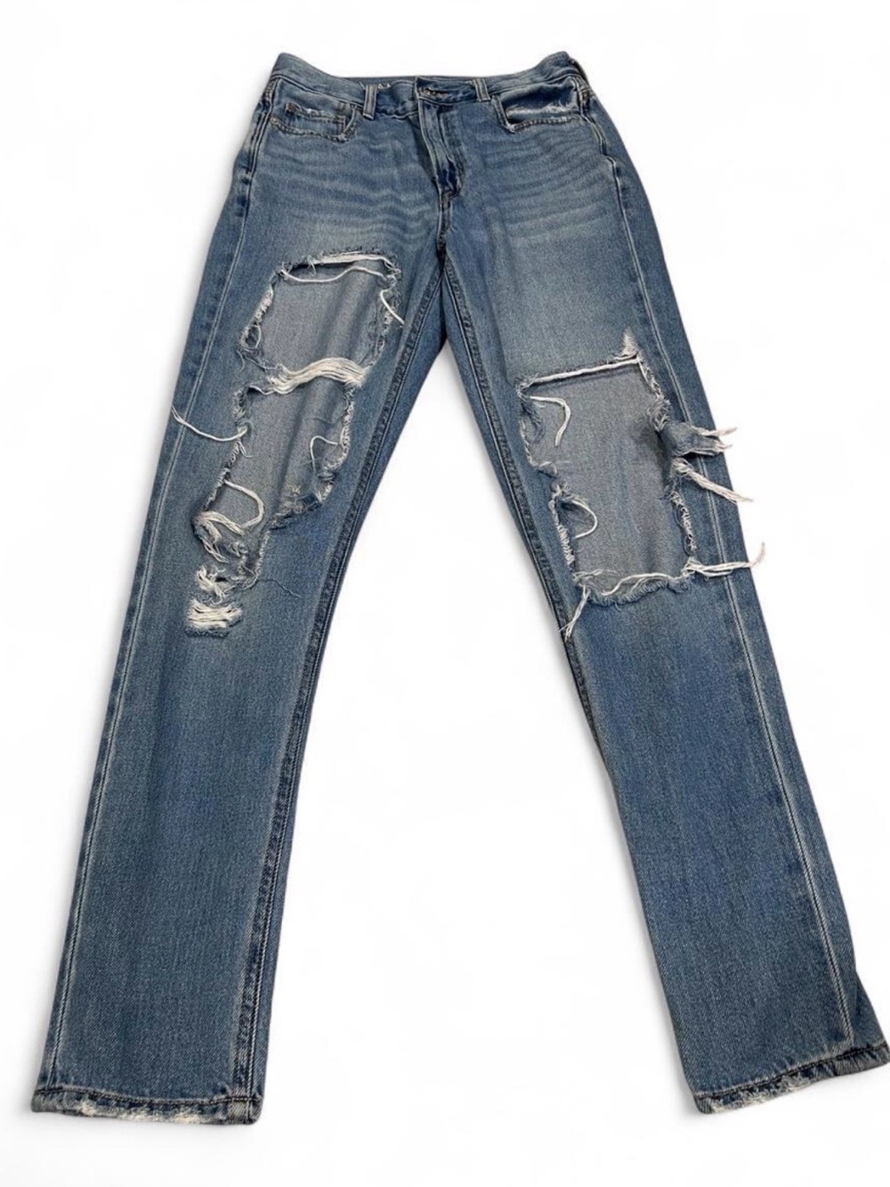 American Eagle Outfitters Distressed Blue Straight-Leg Jeans